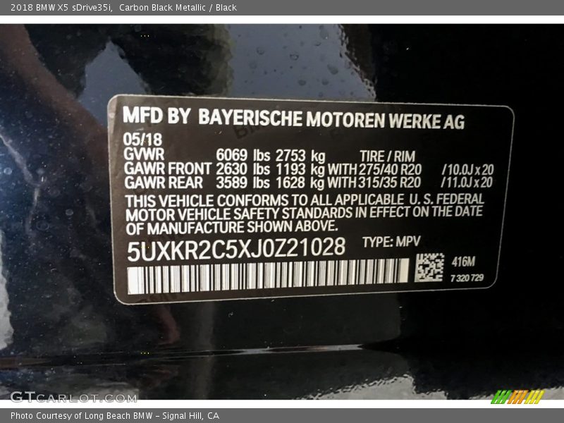Carbon Black Metallic / Black 2018 BMW X5 sDrive35i