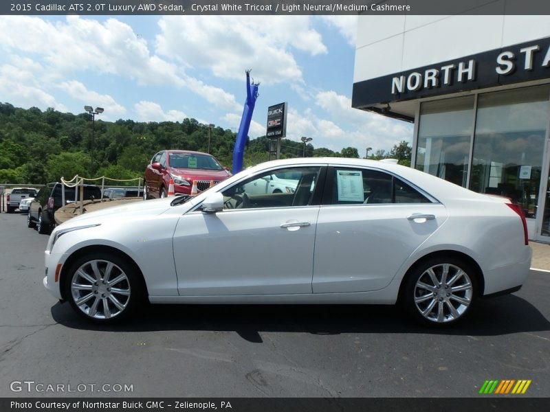Crystal White Tricoat / Light Neutral/Medium Cashmere 2015 Cadillac ATS 2.0T Luxury AWD Sedan