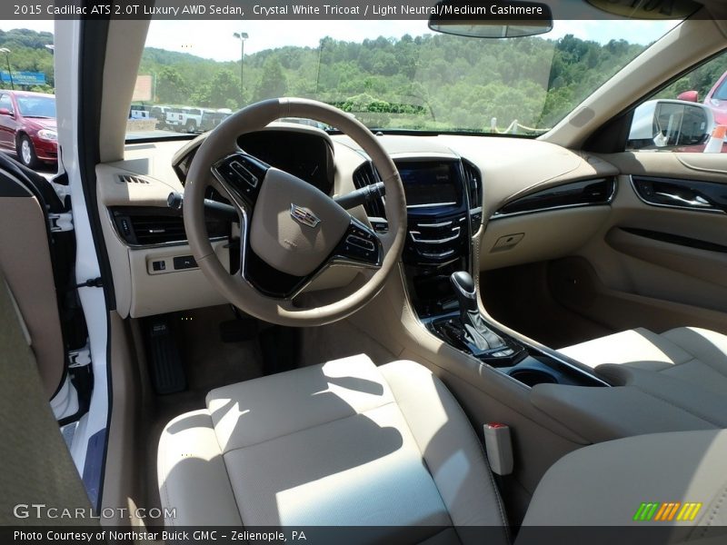 Crystal White Tricoat / Light Neutral/Medium Cashmere 2015 Cadillac ATS 2.0T Luxury AWD Sedan
