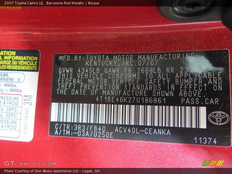 Barcelona Red Metallic / Bisque 2007 Toyota Camry LE