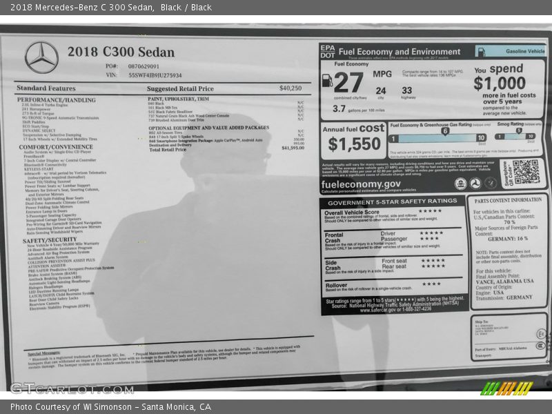 Black / Black 2018 Mercedes-Benz C 300 Sedan