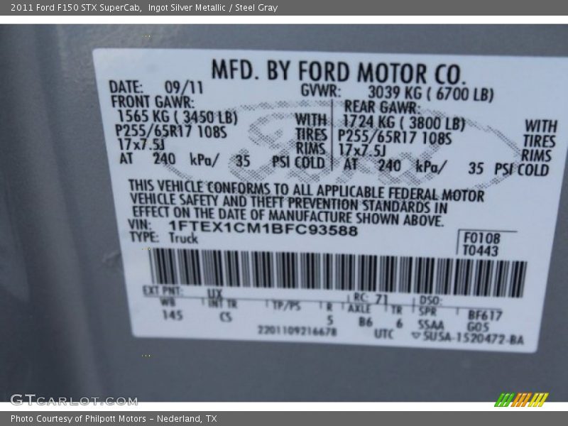 Ingot Silver Metallic / Steel Gray 2011 Ford F150 STX SuperCab