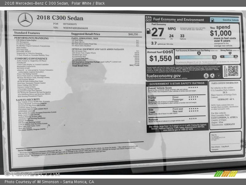 Polar White / Black 2018 Mercedes-Benz C 300 Sedan