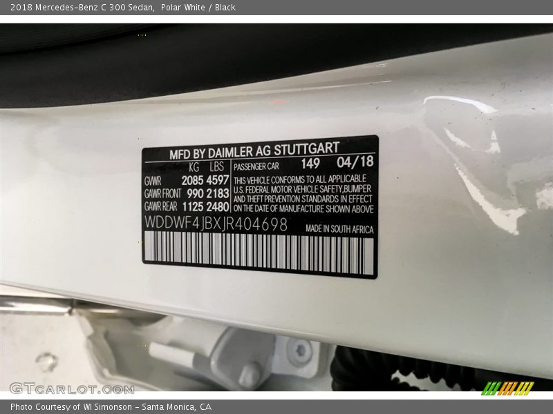 Polar White / Black 2018 Mercedes-Benz C 300 Sedan
