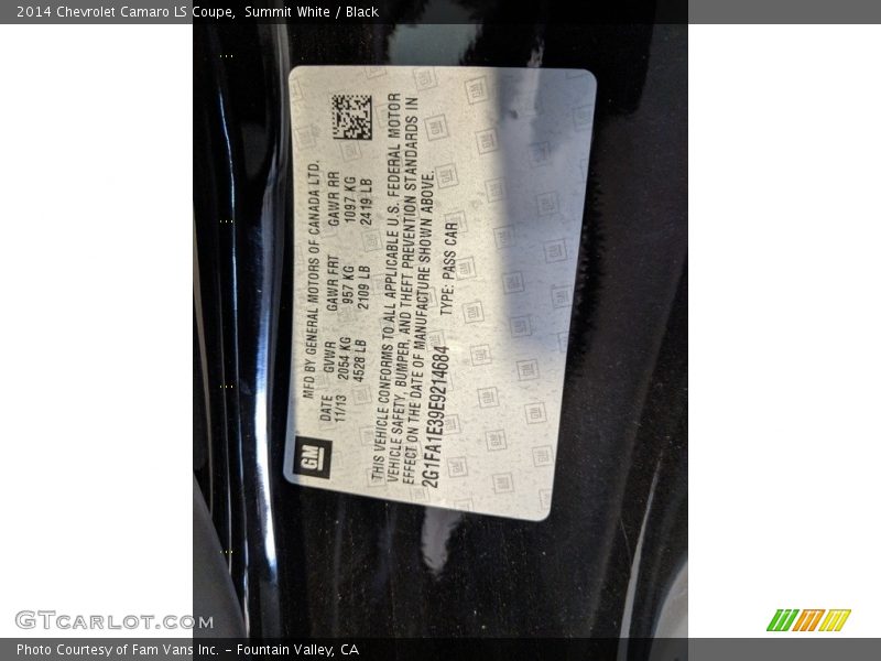Summit White / Black 2014 Chevrolet Camaro LS Coupe