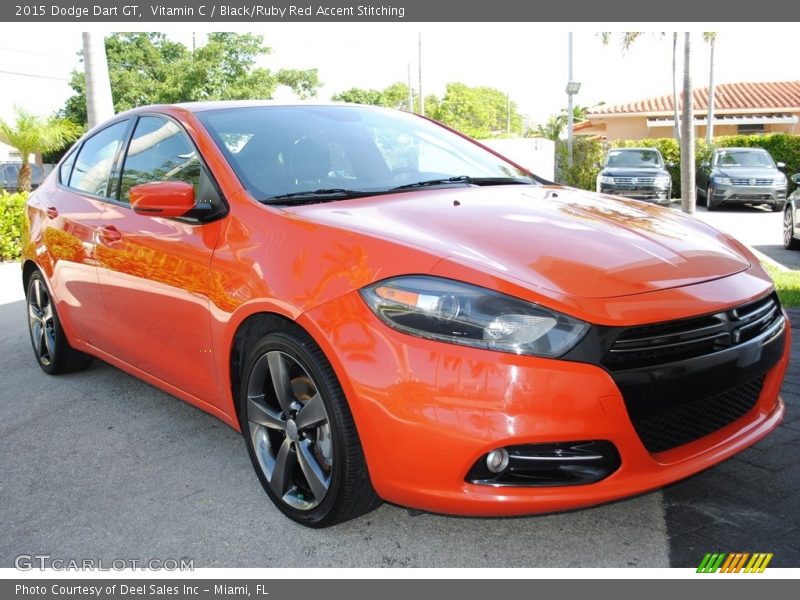 Vitamin C / Black/Ruby Red Accent Stitching 2015 Dodge Dart GT