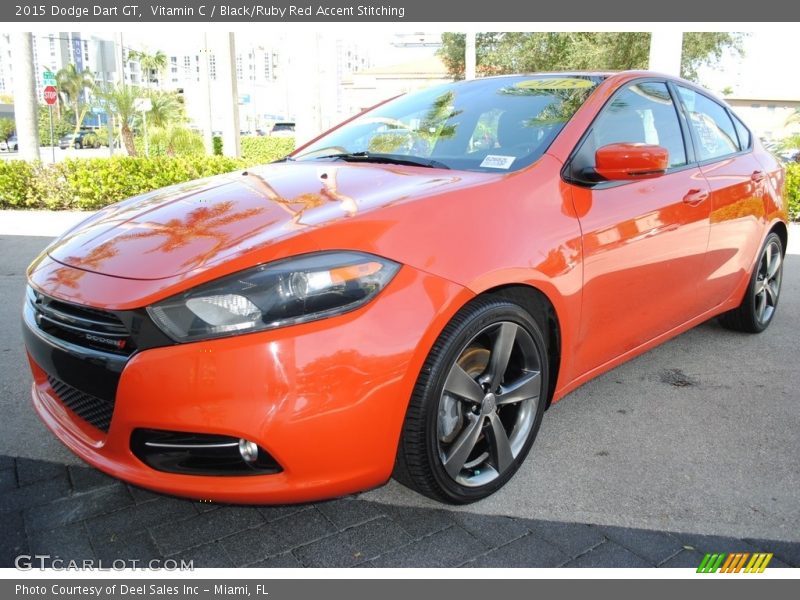Vitamin C / Black/Ruby Red Accent Stitching 2015 Dodge Dart GT