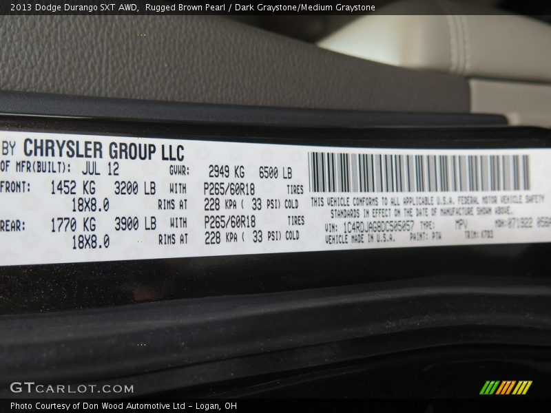 Rugged Brown Pearl / Dark Graystone/Medium Graystone 2013 Dodge Durango SXT AWD