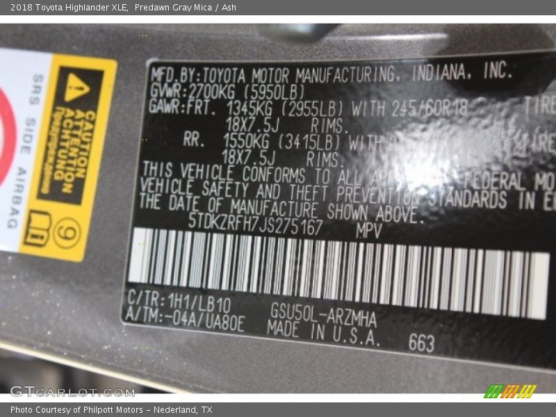 Predawn Gray Mica / Ash 2018 Toyota Highlander XLE