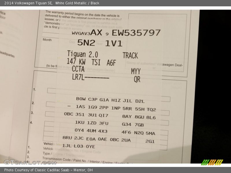 White Gold Metallic / Black 2014 Volkswagen Tiguan SE