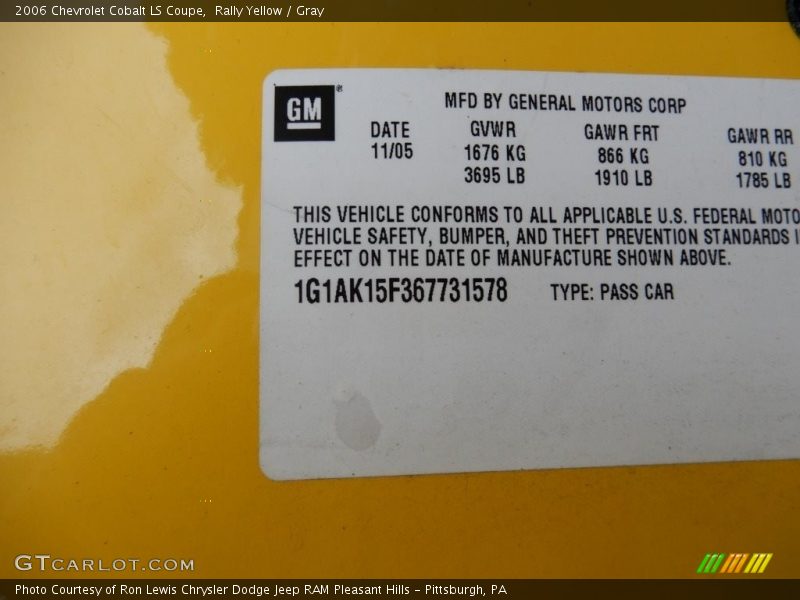 Rally Yellow / Gray 2006 Chevrolet Cobalt LS Coupe