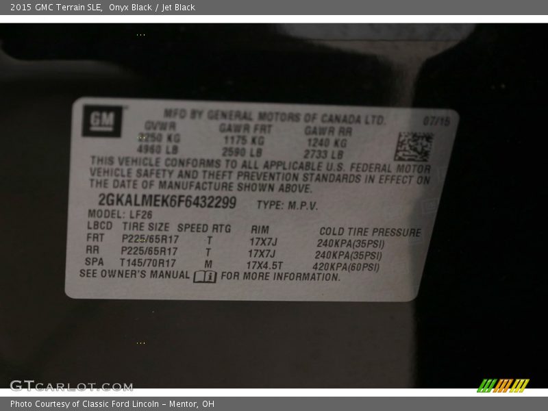 Onyx Black / Jet Black 2015 GMC Terrain SLE