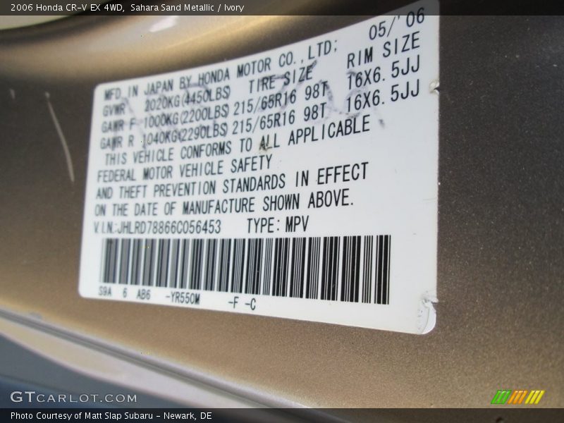 Sahara Sand Metallic / Ivory 2006 Honda CR-V EX 4WD