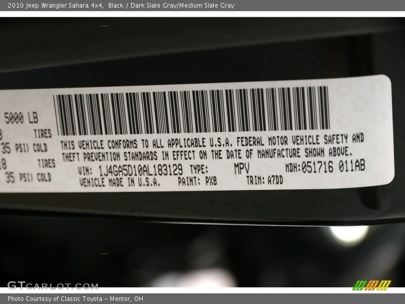 Black / Dark Slate Gray/Medium Slate Gray 2010 Jeep Wrangler Sahara 4x4