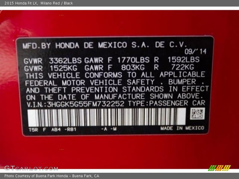 Milano Red / Black 2015 Honda Fit LX