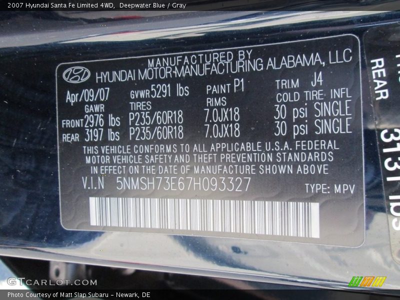 Deepwater Blue / Gray 2007 Hyundai Santa Fe Limited 4WD