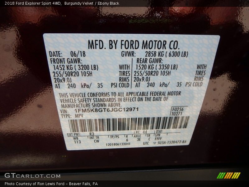 Burgundy Velvet / Ebony Black 2018 Ford Explorer Sport 4WD