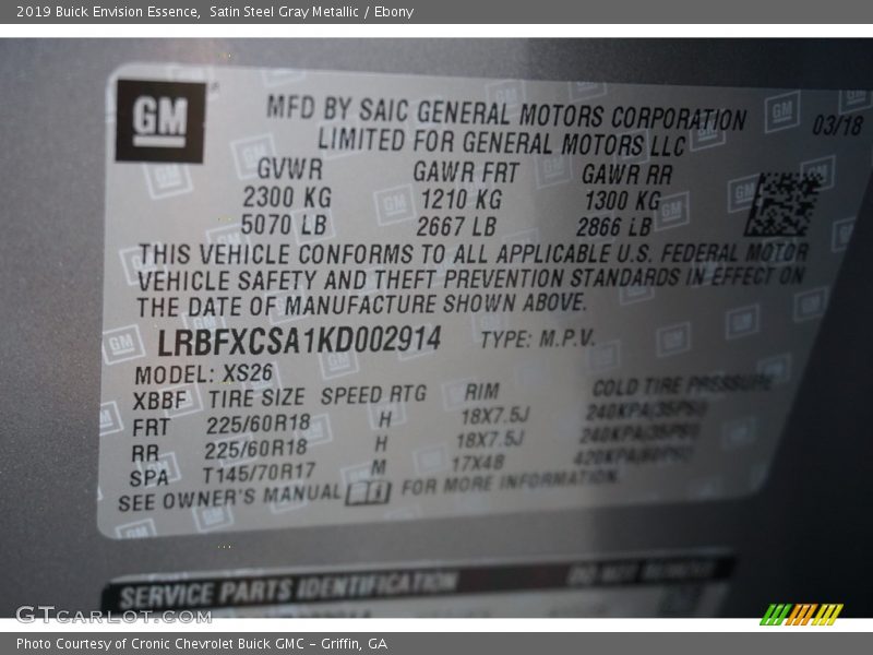 Satin Steel Gray Metallic / Ebony 2019 Buick Envision Essence