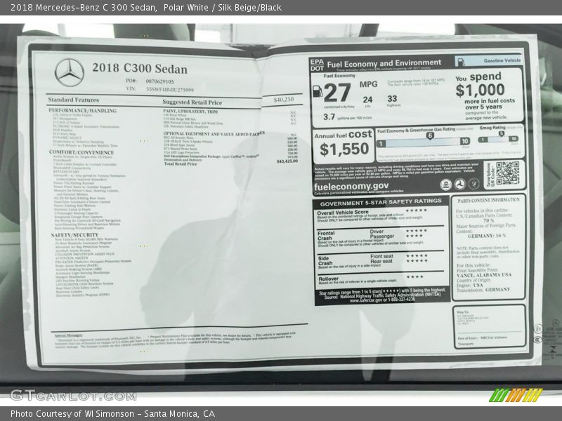 Polar White / Silk Beige/Black 2018 Mercedes-Benz C 300 Sedan