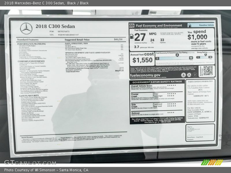 Black / Black 2018 Mercedes-Benz C 300 Sedan