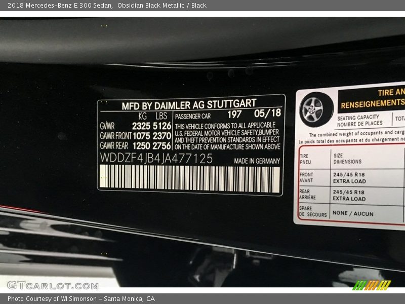 Obsidian Black Metallic / Black 2018 Mercedes-Benz E 300 Sedan