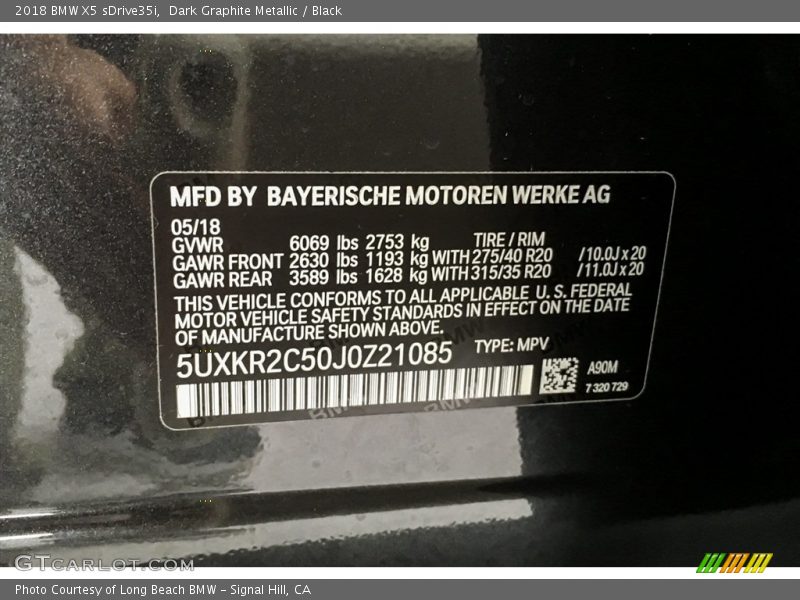 Dark Graphite Metallic / Black 2018 BMW X5 sDrive35i
