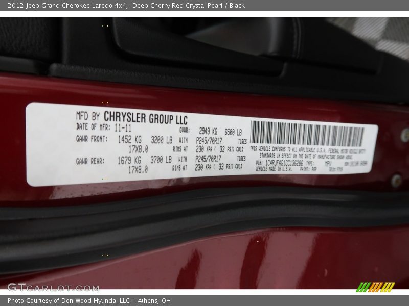 Deep Cherry Red Crystal Pearl / Black 2012 Jeep Grand Cherokee Laredo 4x4