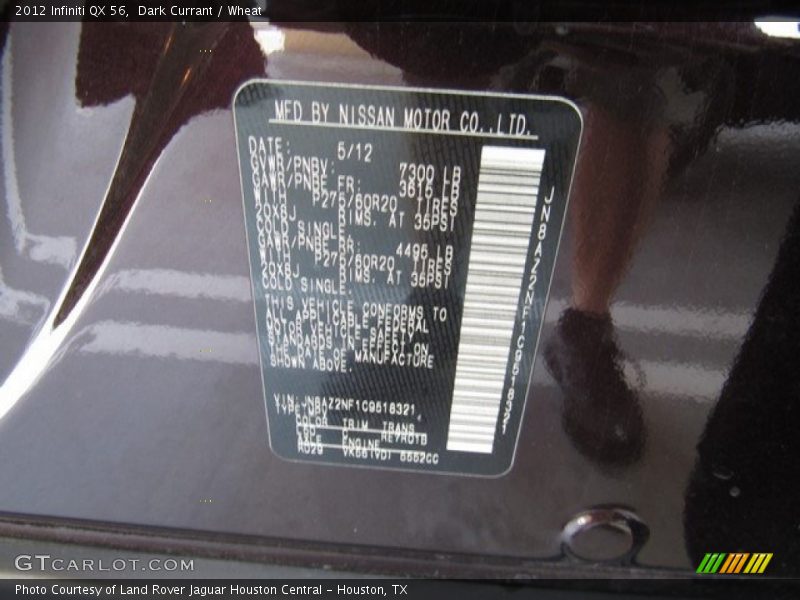 Dark Currant / Wheat 2012 Infiniti QX 56
