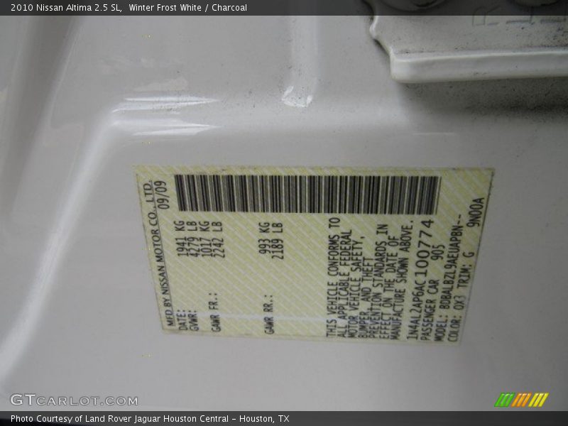 Winter Frost White / Charcoal 2010 Nissan Altima 2.5 SL