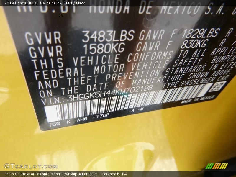 2019 Fit LX Helios Yellow Pearl Color Code Y70P