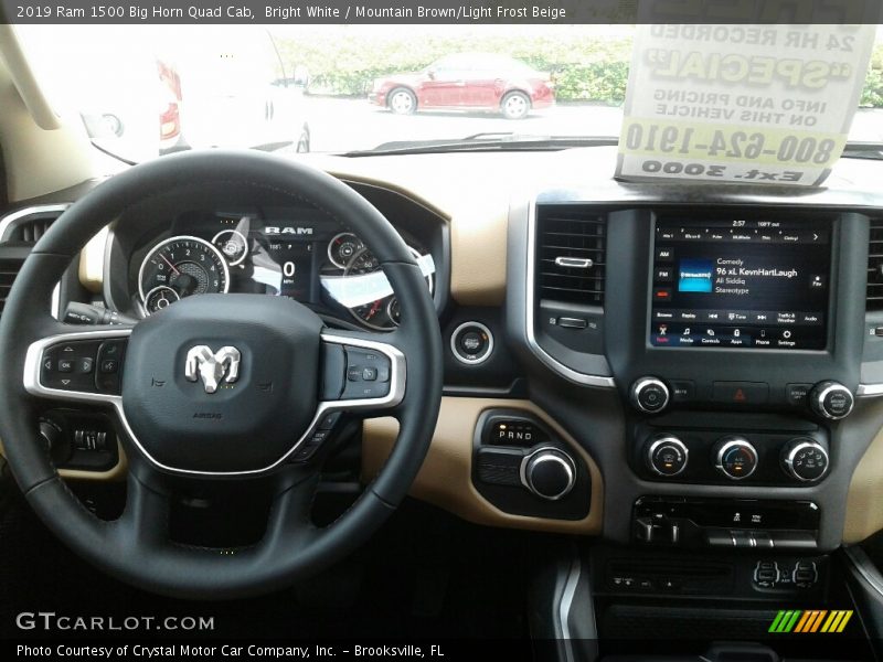 Bright White / Mountain Brown/Light Frost Beige 2019 Ram 1500 Big Horn Quad Cab