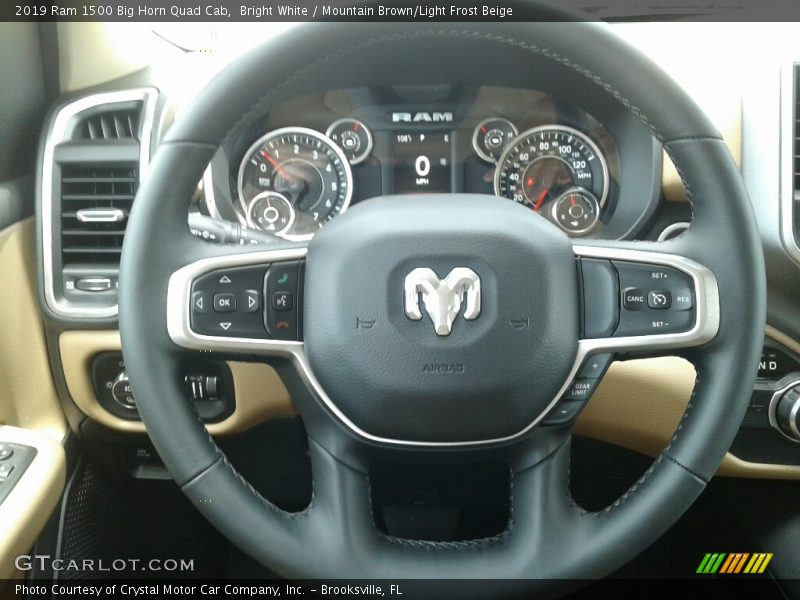 Bright White / Mountain Brown/Light Frost Beige 2019 Ram 1500 Big Horn Quad Cab