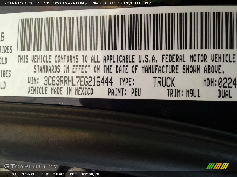 True Blue Pearl / Black/Diesel Gray 2014 Ram 3500 Big Horn Crew Cab 4x4 Dually