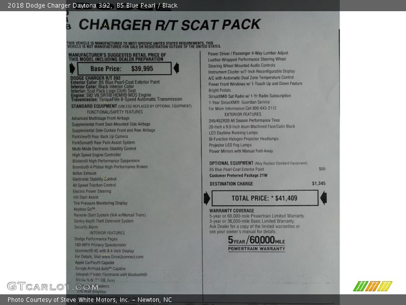 B5 Blue Pearl / Black 2018 Dodge Charger Daytona 392