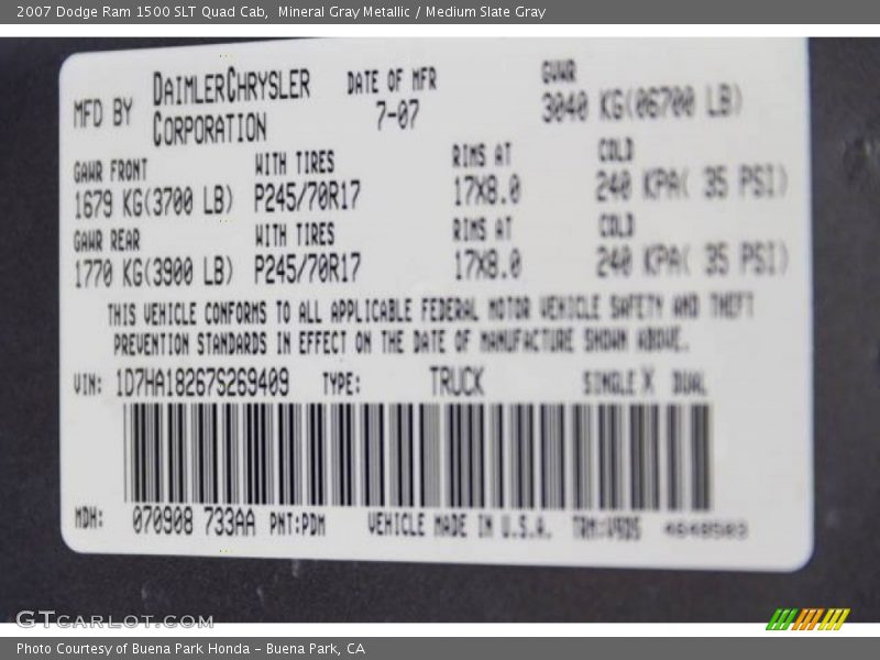 Mineral Gray Metallic / Medium Slate Gray 2007 Dodge Ram 1500 SLT Quad Cab