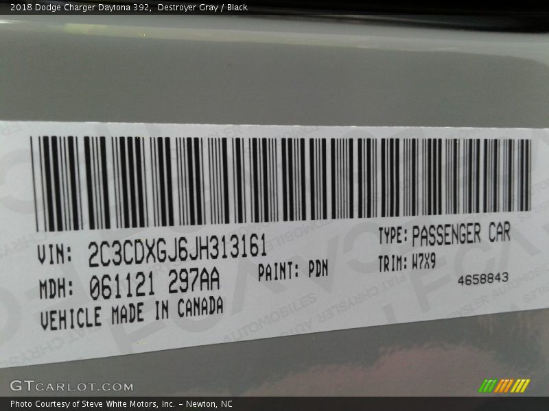 Destroyer Gray / Black 2018 Dodge Charger Daytona 392