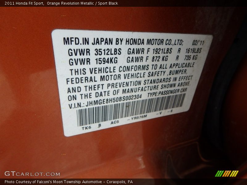 Orange Revolution Metallic / Sport Black 2011 Honda Fit Sport
