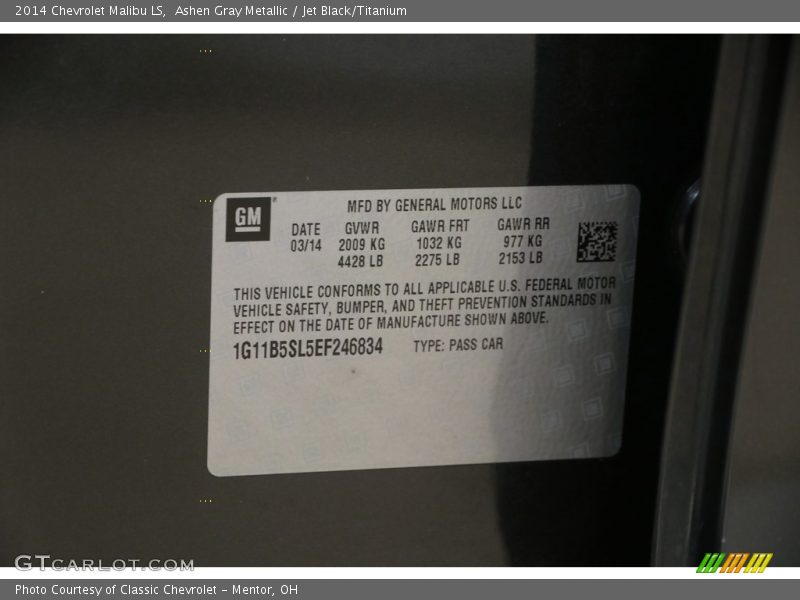 Ashen Gray Metallic / Jet Black/Titanium 2014 Chevrolet Malibu LS