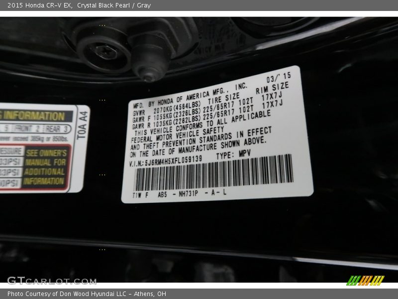 Crystal Black Pearl / Gray 2015 Honda CR-V EX