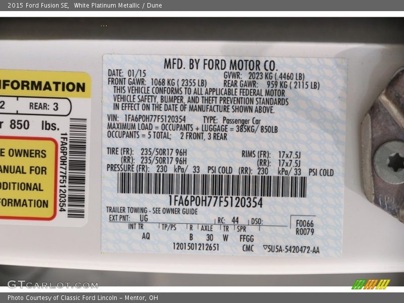 White Platinum Metallic / Dune 2015 Ford Fusion SE