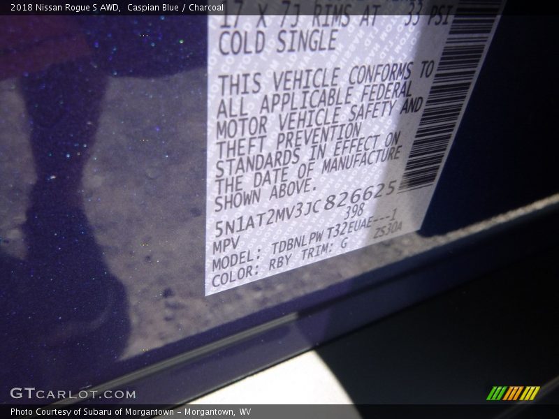 Caspian Blue / Charcoal 2018 Nissan Rogue S AWD