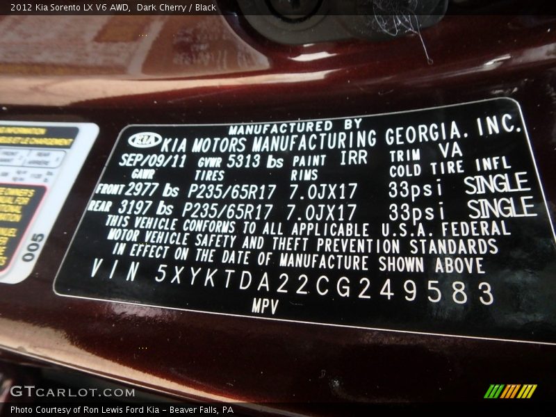 Dark Cherry / Black 2012 Kia Sorento LX V6 AWD