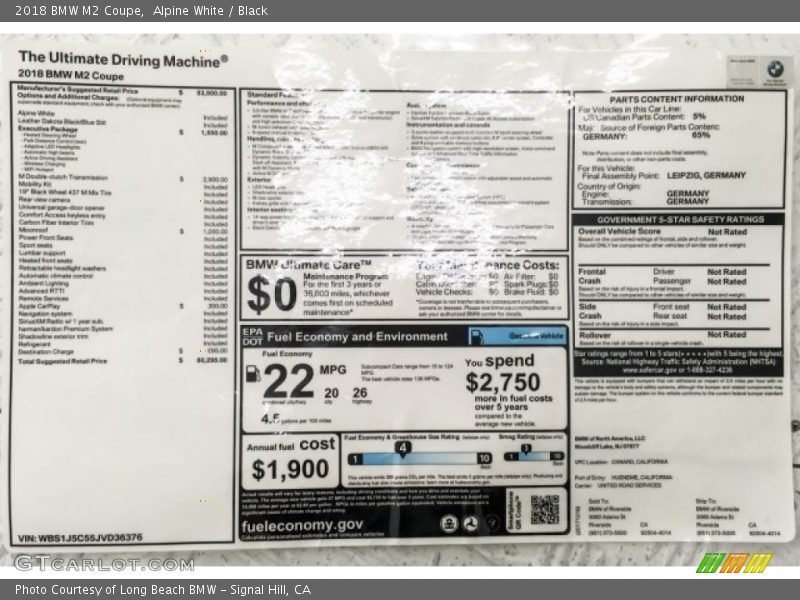 Alpine White / Black 2018 BMW M2 Coupe