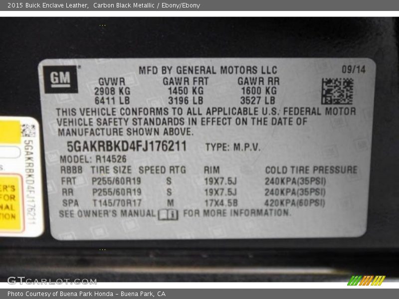 Carbon Black Metallic / Ebony/Ebony 2015 Buick Enclave Leather