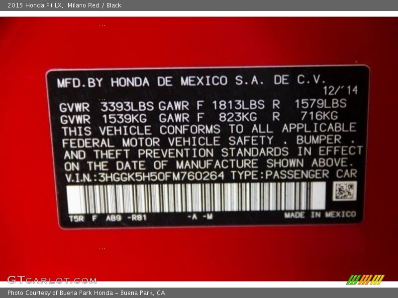 Milano Red / Black 2015 Honda Fit LX