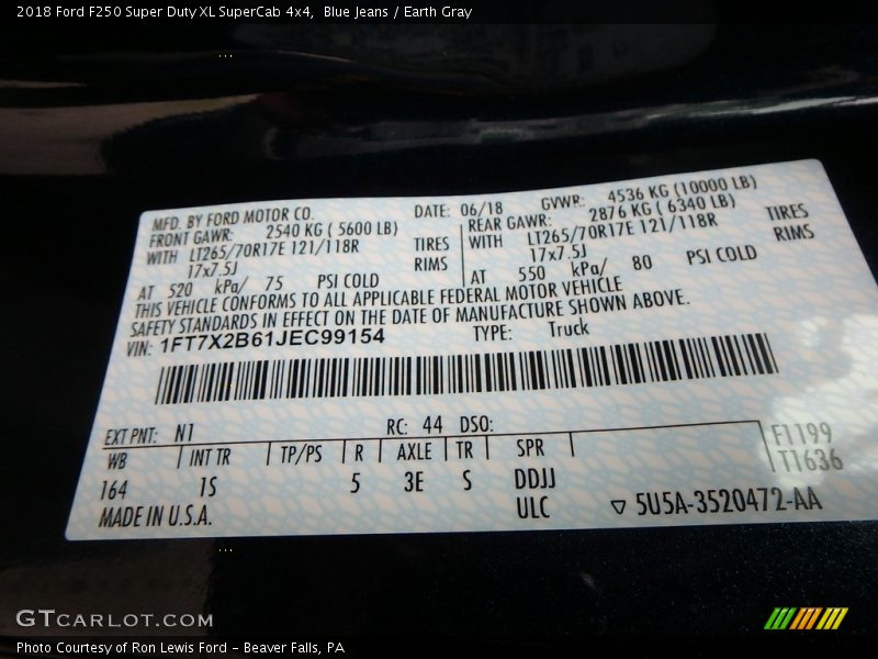 Blue Jeans / Earth Gray 2018 Ford F250 Super Duty XL SuperCab 4x4