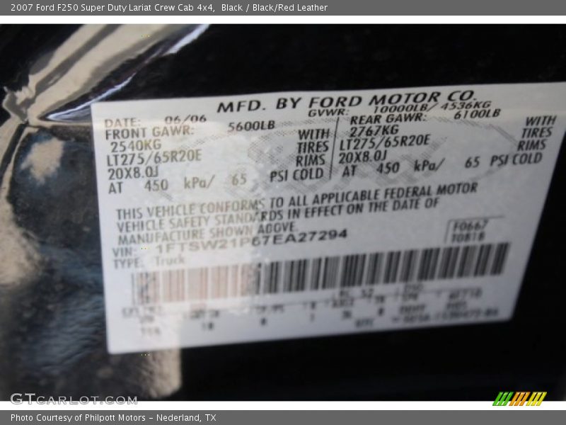 Black / Black/Red Leather 2007 Ford F250 Super Duty Lariat Crew Cab 4x4