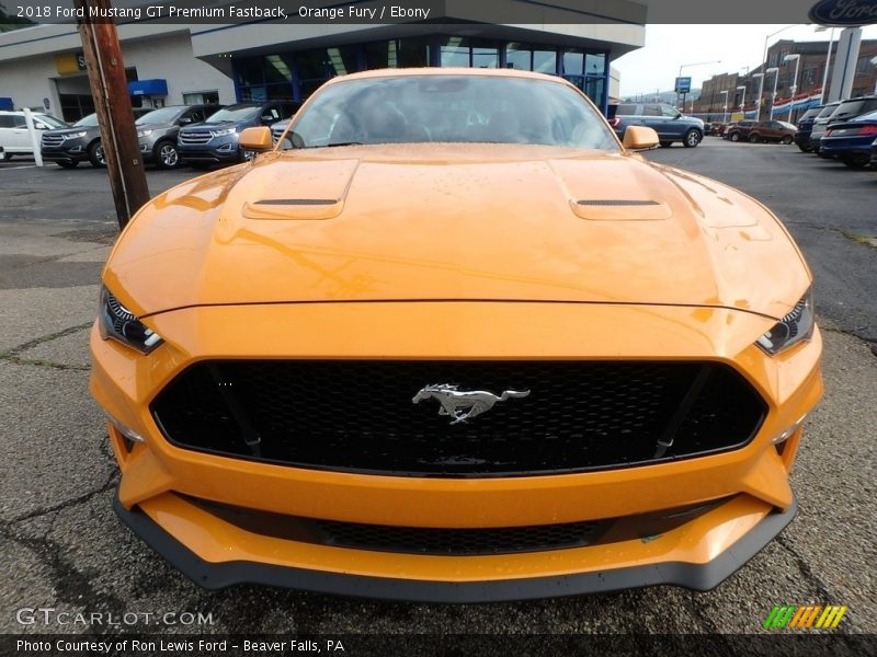 Orange Fury / Ebony 2018 Ford Mustang GT Premium Fastback