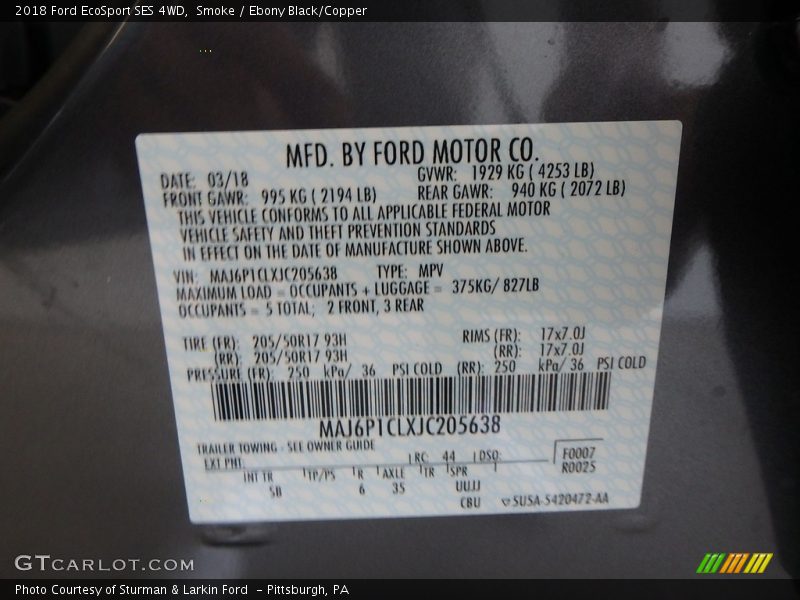 Smoke / Ebony Black/Copper 2018 Ford EcoSport SES 4WD