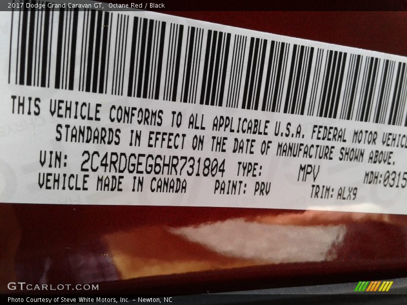 Octane Red / Black 2017 Dodge Grand Caravan GT